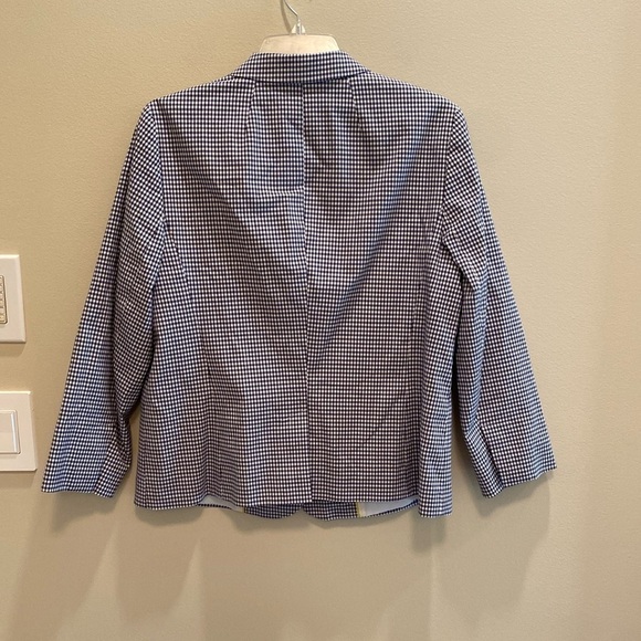 Talbots Blue White Gingham Cotton Stretch 3/4 Sleeve Blazer Jacket Size 12 - Picture 3 of 11